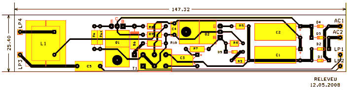 Click pentru marire - PCB balast electronic pentru lampi fluorescente de 36W