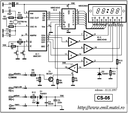 Schema electrica - Ceas electronic auto (Click to enlarge...)