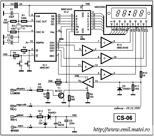 Schema electrica - Ceas electronic auto (Click to enlarge...)