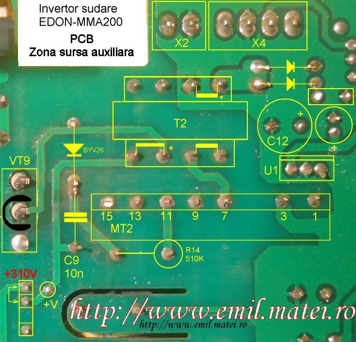 PCB zona sursa auxiliara invertor de sudare EDON MMA 200