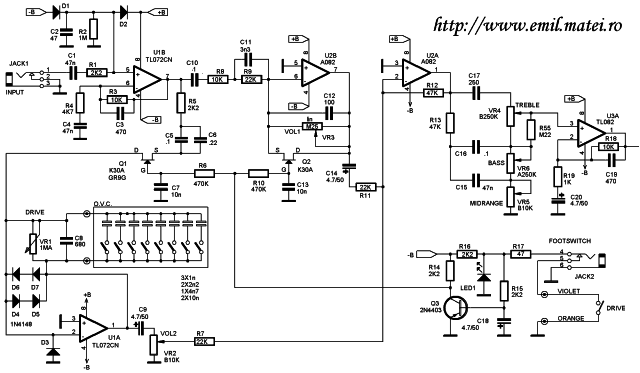 Dean Markley K-75 Schematic Diagram of guitare preamplifier