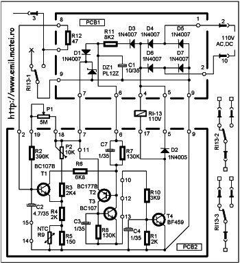 Releu de timp MET-13 (110V) - schema electrica