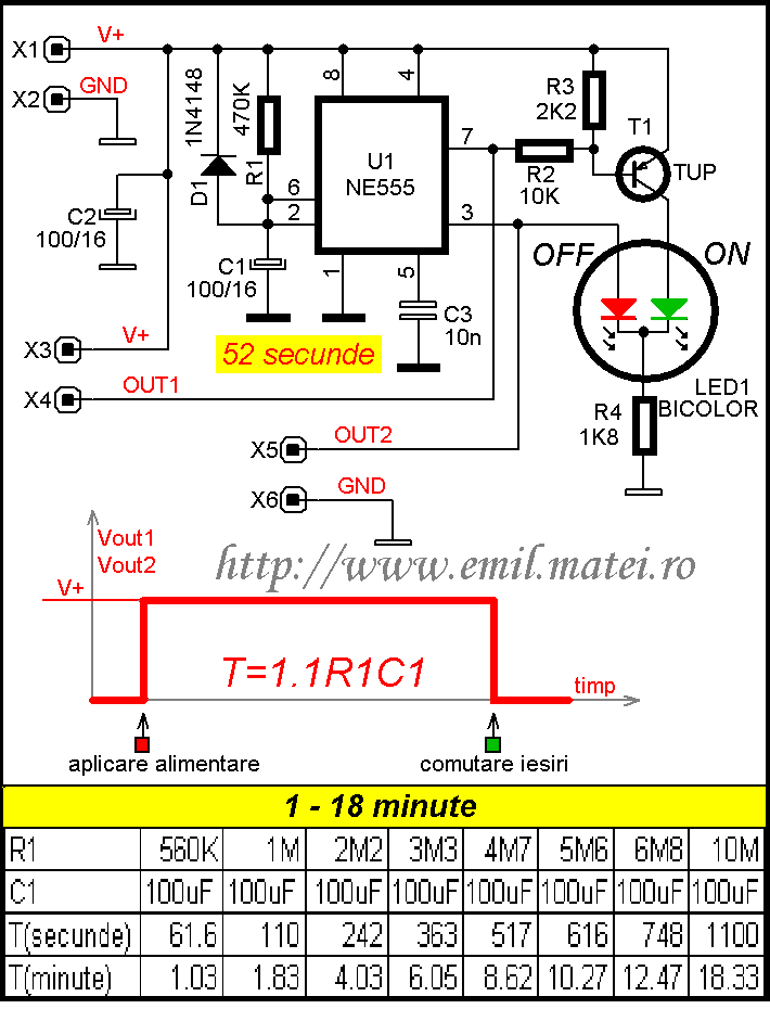 Temporizator la actionare cu 555