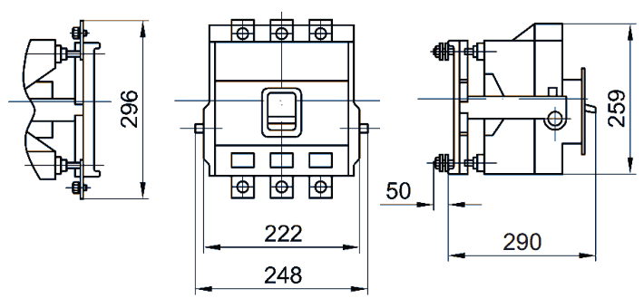 Intrerupator automat USOL 630, executie debrosabila cu borne legaturi fata sau spate 
				(Automatic circuit breaker USOL 630, draw-out performance with front and rear terminals)