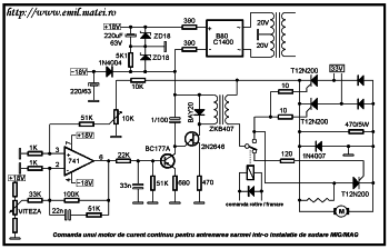 Variator de turatie pentru motorul de antrenare a sarmei in instalatii de sudare MIG-MAG - wire feeder speed control (Click pentru a mari desenul...)