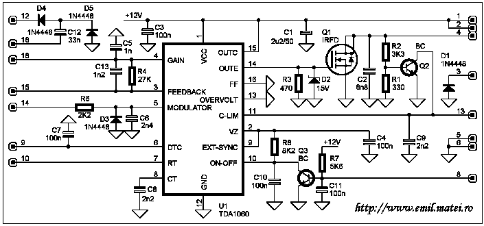 Schema de comanda invertor de sudare, cu TDA1060