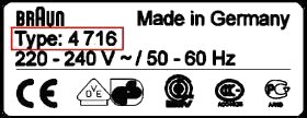 Eticheta produs - Braun, cu numarul modelului