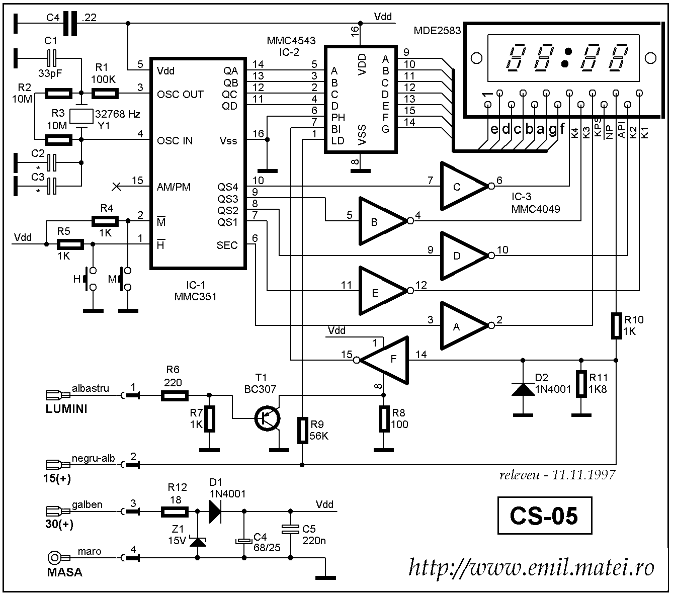 Schema electrica ceas electronic auto CS=05