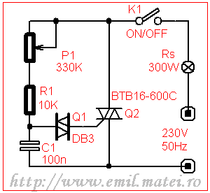 Dimmer simplu cu triac BTB16 si si diac DB3